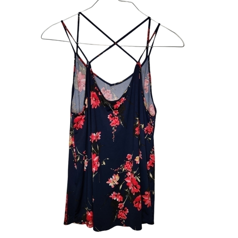 Papermoon Spaghetti Strap Stretch Tank Navy Red Floral Size 3X - Picture 2 of 7